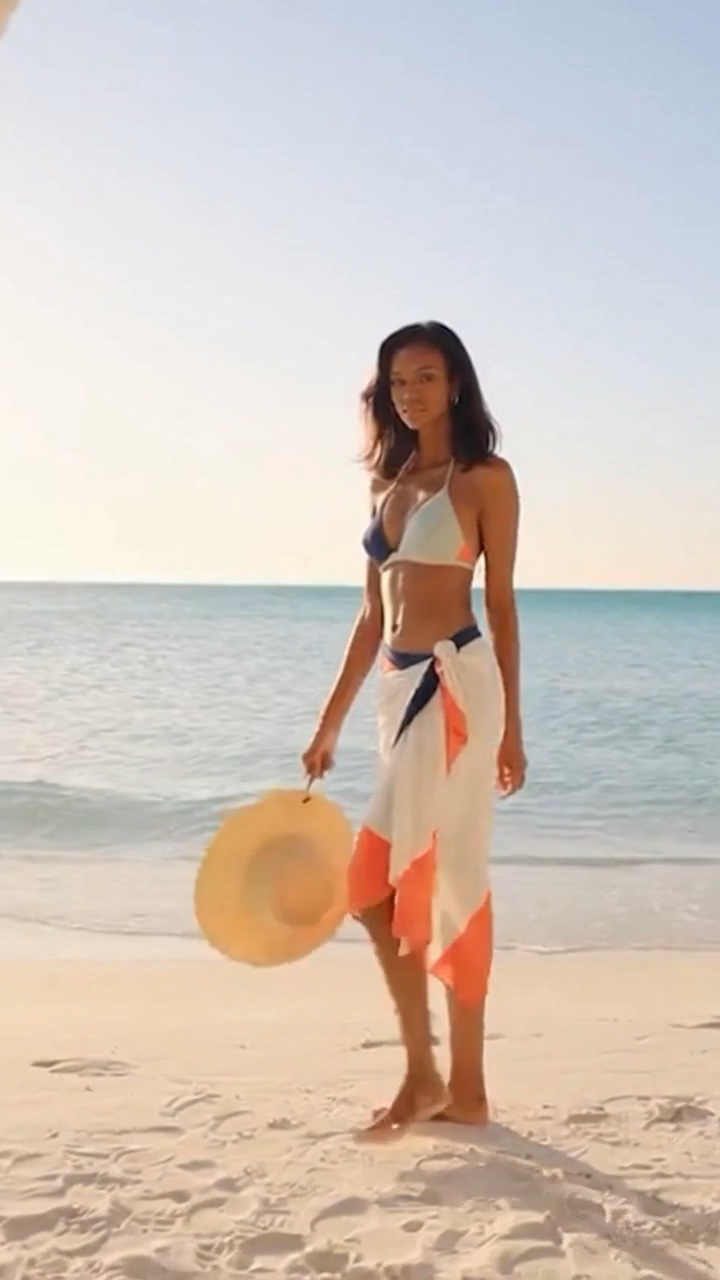 AI-generated fictional adult model in a swimwear fashion demo